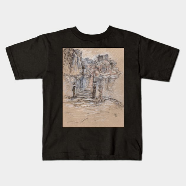 The Broke Bridge Pass Kids T-Shirt by ethanharrisart